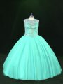 Scoop Sleeveless Lace Up 15 Quinceanera Dress Turquoise Tulle