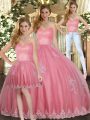 Top Selling Watermelon Red Lace Up Sweetheart Appliques Vestidos de Quinceanera Tulle Sleeveless