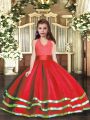Ruffled Layers Little Girl Pageant Dress Red Lace Up Sleeveless Floor Length