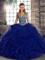 Luxury Purple Sleeveless Tulle Lace Up Sweet 16 Quinceanera Dress for Military Ball and Sweet 16 and Quinceanera