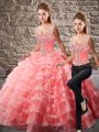 Gorgeous Lace Up Sweet 16 Dress Watermelon Red for Sweet 16 and Quinceanera with Beading and Ruffled Layers Court Train