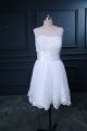White Empire Tulle Scoop Sleeveless Beading and Lace Lace Up Wedding Dress