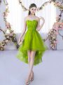 Discount High Low Olive Green Dama Dress for Quinceanera Sweetheart Sleeveless Lace Up