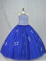 Beading Sweet 16 Dresses Blue Lace Up Sleeveless Floor Length