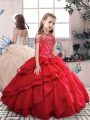 Beauteous Red Halter Top Lace Up Beading and Ruffled Layers Pageant Gowns For Girls Sleeveless