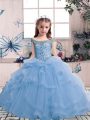 Charming Beading and Ruffles Pageant Dress for Girls Light Blue Lace Up Sleeveless Floor Length