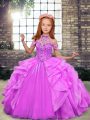 New Style High-neck Sleeveless Lace Up Little Girl Pageant Dress Lilac Organza