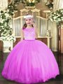 Floor Length Lilac Kids Formal Wear Scoop Sleeveless Zipper