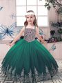 Sleeveless Floor Length Beading and Embroidery Lace Up Kids Formal Wear with Green