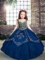 Straps Sleeveless Tulle Kids Pageant Dress Beading and Embroidery Lace Up