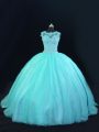 Floor Length Lace Up 15th Birthday Dress Aqua Blue for Sweet 16 and Quinceanera with Beading and Lace
