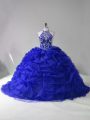 Organza Long Sleeves Ball Gown Prom Dress Court Train and Beading and Pick Ups
