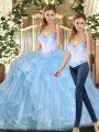 Captivating Beading and Ruffles Sweet 16 Dresses Blue Lace Up Sleeveless Floor Length