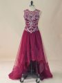 Perfect Burgundy Prom Dress Prom and Party with Beading and Lace Scoop Sleeveless Lace Up