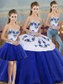Dramatic Three Pieces Quinceanera Gowns Royal Blue Sweetheart Tulle Sleeveless Floor Length Lace Up