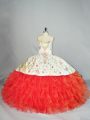 Noble Sweetheart Sleeveless Lace Up Quince Ball Gowns Coral Red Organza