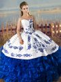 Pretty Ball Gowns Ball Gown Prom Dress Blue And White Sweetheart Organza Sleeveless Floor Length Lace Up