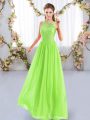 Yellow Green Empire Chiffon Scoop Sleeveless Lace Floor Length Zipper Wedding Party Dress