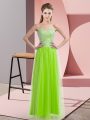 Simple Yellow Green Tulle Lace Up Prom Dress Sleeveless Floor Length Beading