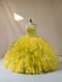 Exceptional Multi-color Organza Lace Up Sweetheart Sleeveless Floor Length Quince Ball Gowns Beading and Ruffles