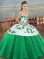 Gorgeous Green Lace Up Sweetheart Embroidery and Bowknot Quince Ball Gowns Tulle Sleeveless