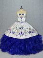 Tulle Sweetheart Sleeveless Lace Up Beading and Embroidery Ball Gown Prom Dress in Royal Blue