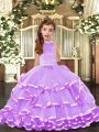 Glorious Lavender Ball Gowns Beading and Ruffled Layers Little Girl Pageant Gowns Backless Organza Sleeveless Floor Length