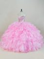 Sweet Organza Sweetheart Sleeveless Lace Up Beading and Ruffles Sweet 16 Quinceanera Dress in Baby Pink