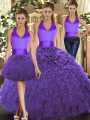 Purple Sleeveless Ruffles Floor Length Quince Ball Gowns