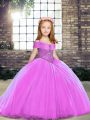 Lilac Straps Lace Up Beading Pageant Dress Sleeveless