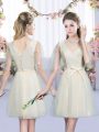 Classical Mini Length Champagne Bridesmaid Dresses Tulle Sleeveless Bowknot