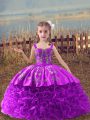 Lilac Girls Pageant Dresses Fabric With Rolling Flowers Sweep Train Sleeveless Embroidery