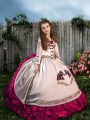 White Lace Up Pageant Dress for Teens Embroidery and Ruffles Sleeveless Sweep Train