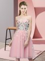 Shining Pink Empire Sweetheart Sleeveless Tulle Knee Length Lace Up Appliques Dama Dress for Quinceanera