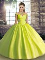 Yellow Green Lace Up Off The Shoulder Beading Quinceanera Gown Tulle Sleeveless
