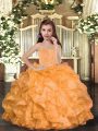 Amazing Orange Kids Formal Wear Party and Sweet 16 and Wedding Party with Ruffles Straps Sleeveless Lace Up