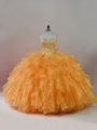 Floor Length Lace Up Quinceanera Gown Orange for Sweet 16 and Quinceanera with Beading and Ruffles