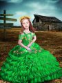 Admirable Floor Length Green Girls Pageant Dresses Off The Shoulder Short Sleeves Lace Up