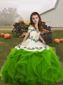 Customized Floor Length Ball Gowns Sleeveless Green Girls Pageant Dresses Lace Up