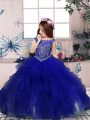 Most Popular Royal Blue Scoop Lace Up Beading and Ruffles Little Girls Pageant Dress Wholesale Sleeveless