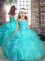 Elegant Straps Sleeveless Organza Evening Gowns Beading and Ruffles Lace Up