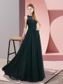 Comfortable Scoop Sleeveless Military Ball Gowns Floor Length Lace Green Chiffon