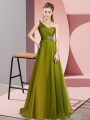Most Popular One Shoulder Sleeveless Mother Of The Bride Dress Brush Train Beading Olive Green Chiffon
