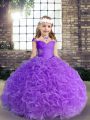 Purple Sleeveless Floor Length Beading and Ruching Pageant Dress for Teens