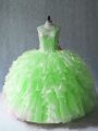 Organza Lace Up Scoop Sleeveless Floor Length Quinceanera Dresses Beading and Ruffles