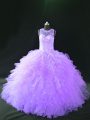 Super Lavender Lace Up Sweet 16 Dress Beading and Ruffles Sleeveless Floor Length
