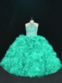 Turquoise Lace Up Sweet 16 Dresses Beading and Ruffles Sleeveless Floor Length