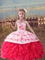 Latest Coral Red Sleeveless Organza Lace Up Kids Formal Wear for Wedding Party