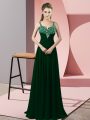 Extravagant Floor Length Dark Green Prom Evening Gown Chiffon Sleeveless Beading