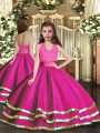 Fuchsia Lace Up Halter Top Ruffled Layers Pageant Gowns Organza Sleeveless